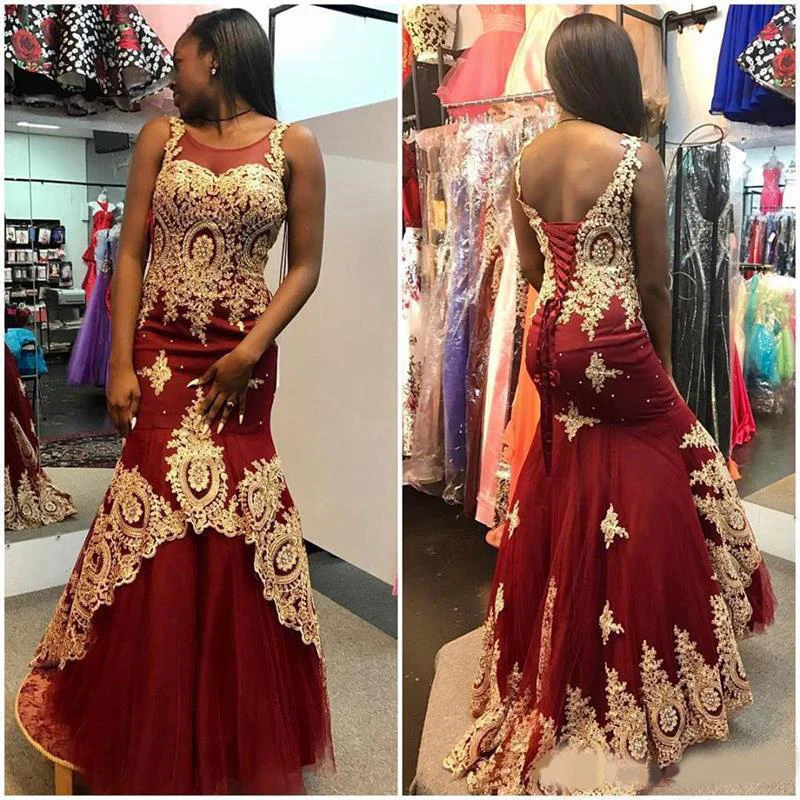 

Золотое длинное Бордовое платье с аппликацией в виде русалки для выпускного вечера, элегантное вечернее платье с прозрачной горловиной, ве...