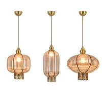 modern copper glass chandelier simple industrial style hotel engineering restaurant bar lantern