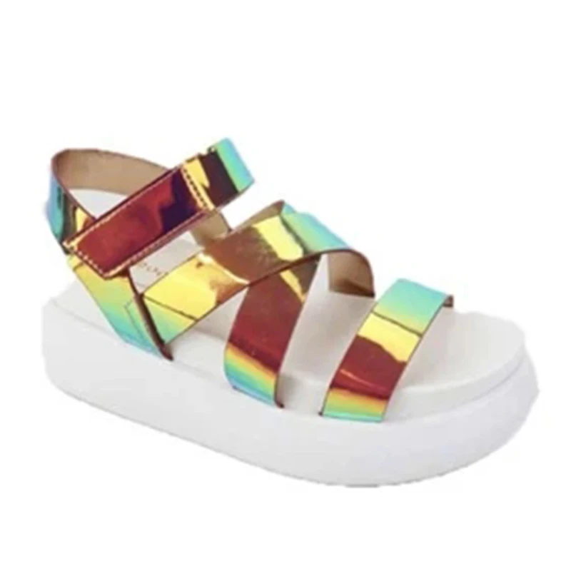 

Women's Flat Platform Sandals Ladies PU Hook Loop Colorful Shoes Summer Female Sandal Mujer Plus Size 2020 Woman Fashion