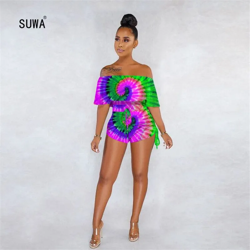 Женский Короткий комбинезон с высокой талией разноцветный пикантный вырезом