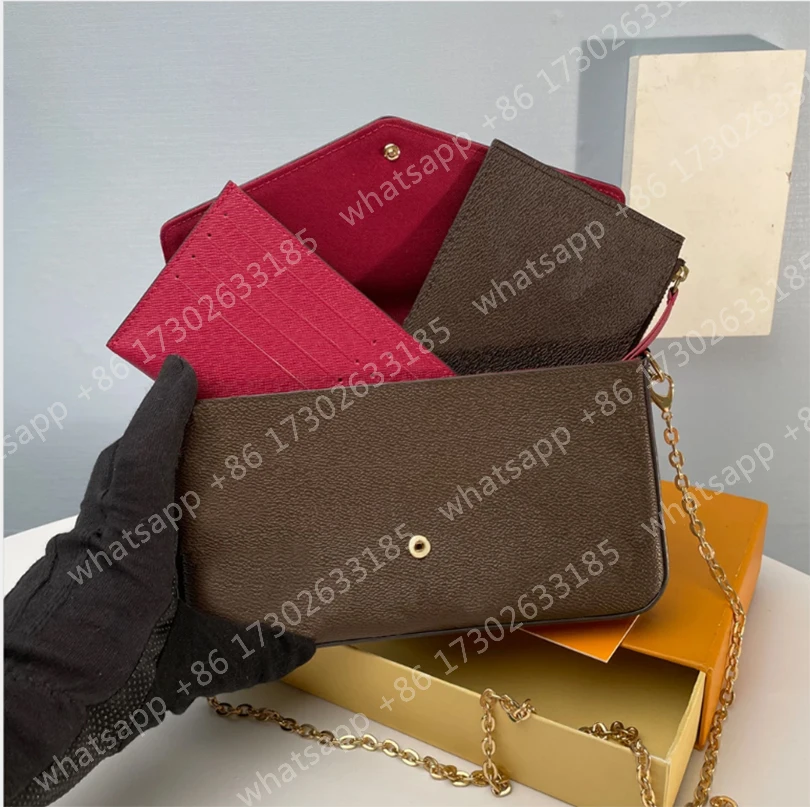 

61276 High Quality Luxury Designer Women Pochette 3-in-1 Chain Bag Handbag Zippy Pouch Card Holder Wallet On Chain