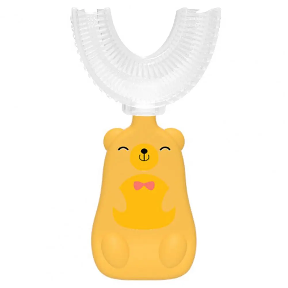 Ni&ntilde;o cepillo de dientes mango de historieta 360 grados de limpieza de mano de cerdas suaves U-Manual Tipo de cepillos de dientes suministros de beb&eacute; Cuidado Oral-4