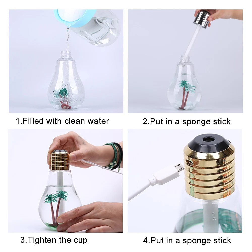 400ml LED Lamp Air Ultrasonic Humidifier For Home Essential Oil Atomizer Freshener Mist Maker Light Bulb With | Бытовая техника