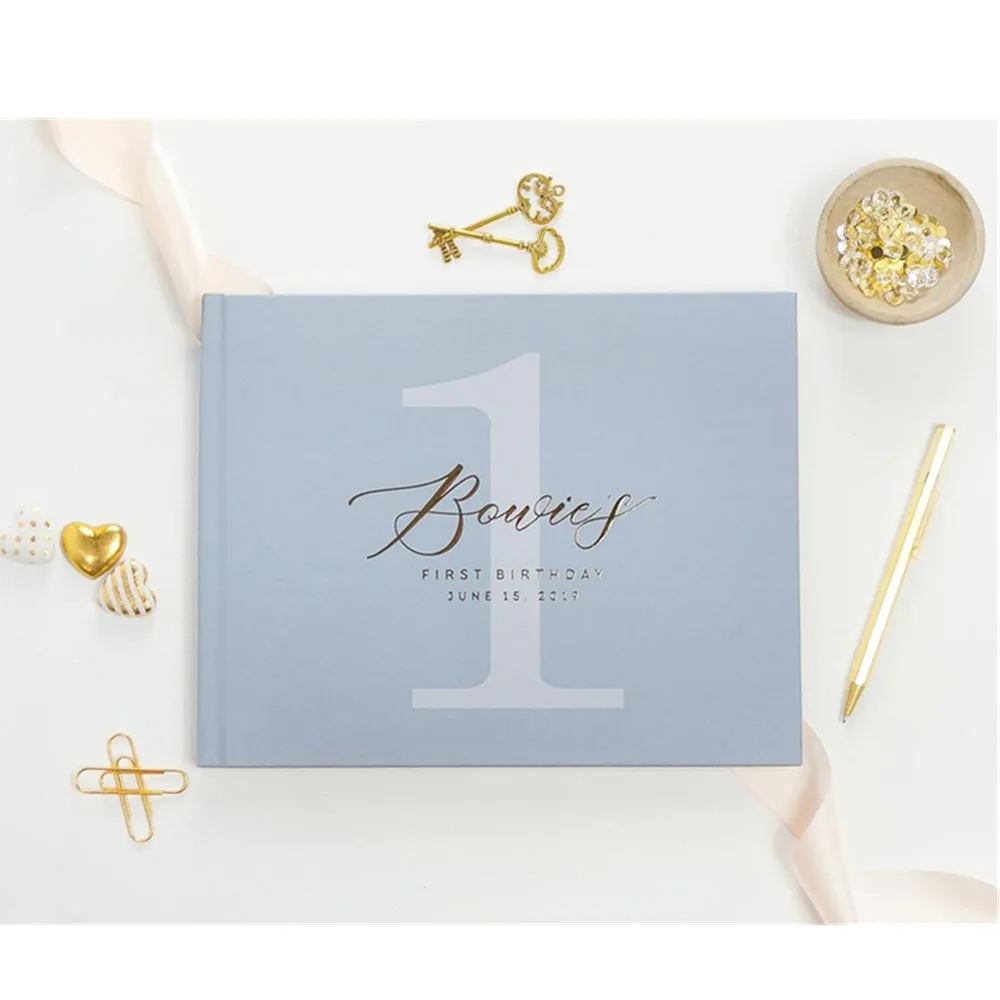 

personalize Guest Book Baby's First Birthday Gift Horizontal names and date Custom Gold Foil Pick Any Age Keepsake Book Album