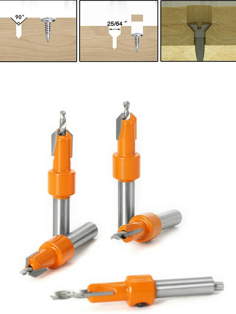 

5pcs Hexagon Shank Countersink Router Drill Bits Set Woodworking Screw Wood Hole