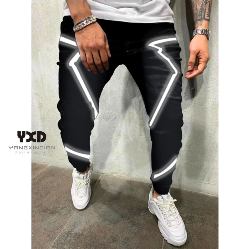 Men's Jeans New 2021 Autumn Flash Reflective Fashion Loose Hip Hop Pencil Pants For Man Casual Solid Harem Streetwear Trousers