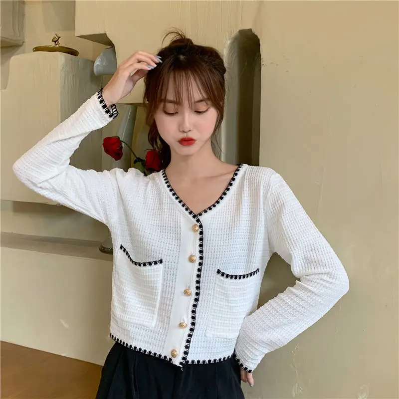 Женские свитера кардиган женские Зимний короткий топ с V-образным вырезом и