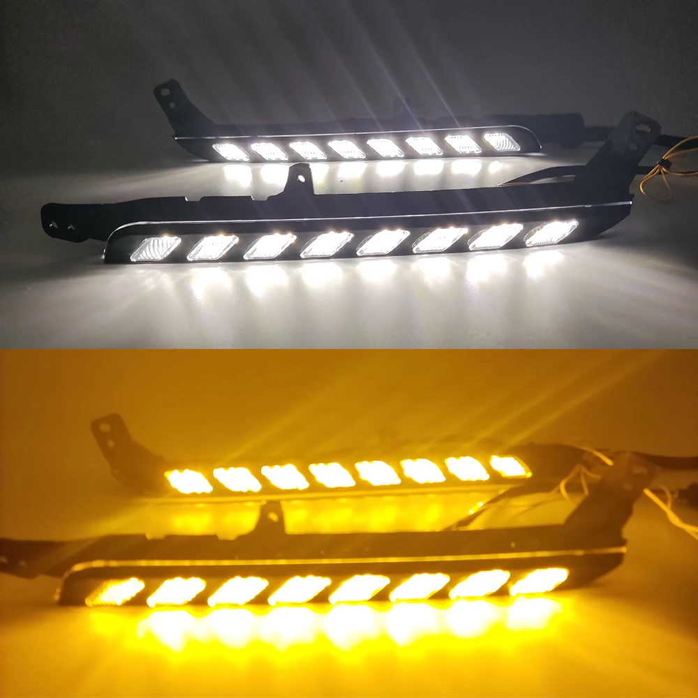 

1Pair Car LED headlight Daytime Running Light For Toyota Hilux Revo Rocco 2020 2021 Turn Yellow Signal DRL Daylight