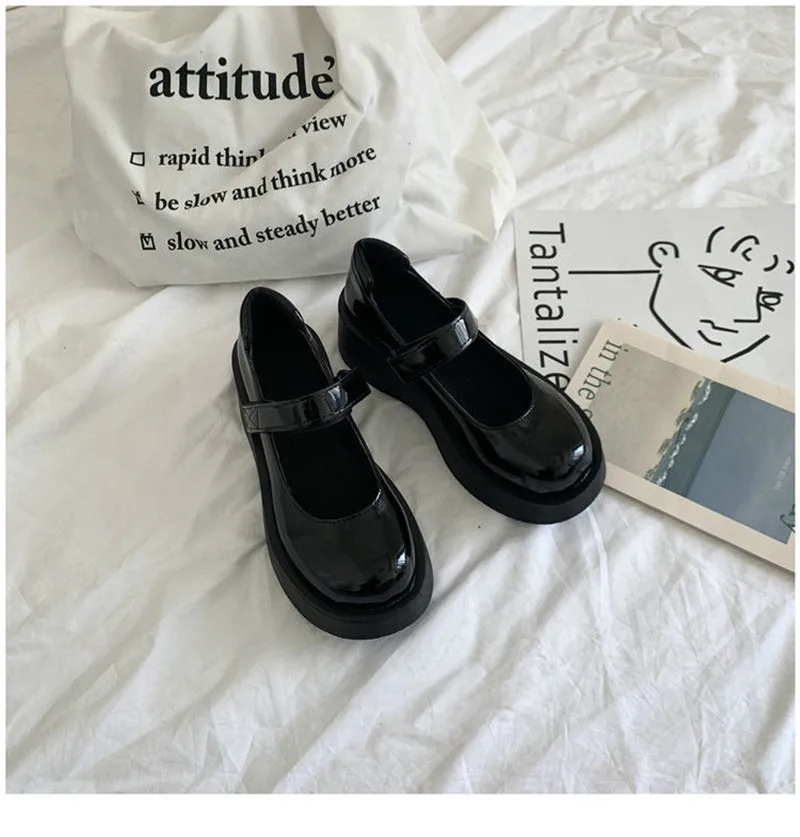Chunky Demonia Wedges Shoes Gothic Patent Leather Round Toe Platform Lolita Mary Jane Flats Women 2021 Classics Fashion Loafers