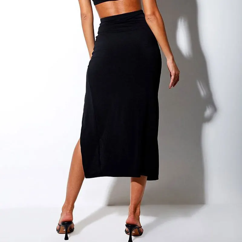 

Ladies Sexy Split Harajuku Black Long Skirt High Waist Drawstring Casual Women's Skirt Black