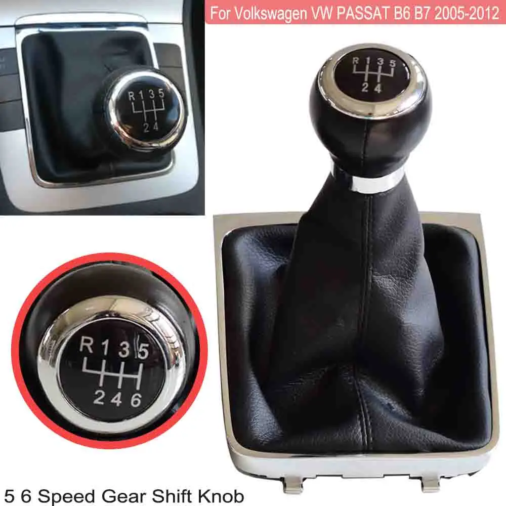 Gear Shift Knob Lever Manual Shifter HandBall For 5 6 Speed Fit Volkswagen VW Passat B6 B7 2005-2012 With Gaiter Boot Cover | Автомобили и