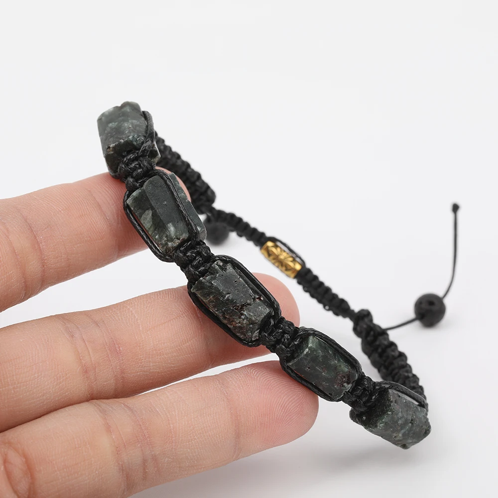 

10Pcs/Lot Natural Green Charoite Stone Nugget Beads 6mm Black Lava Beads Cord Knotted Adjustable Bracelet For Women N0446JBH