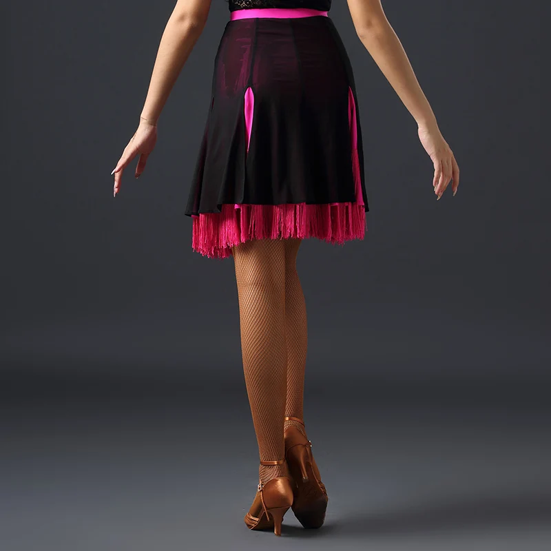 Professional Latin Dance Skirt Half-Length Dance Clothes New Split Tassel Hit Color Half Skirt Adult Exercise Clothes DWY2119