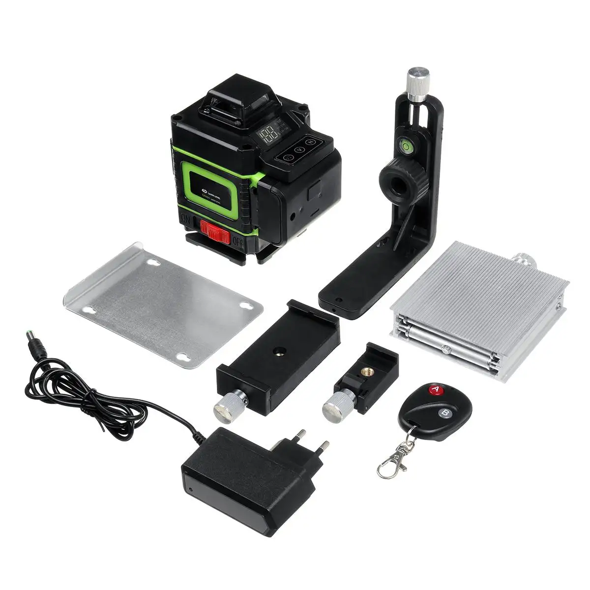 

16 Line 4D Laser Level Green Light Remote Control Powerful Vertical Horizontal Self-Leveling System w/Wall Attachment Frame