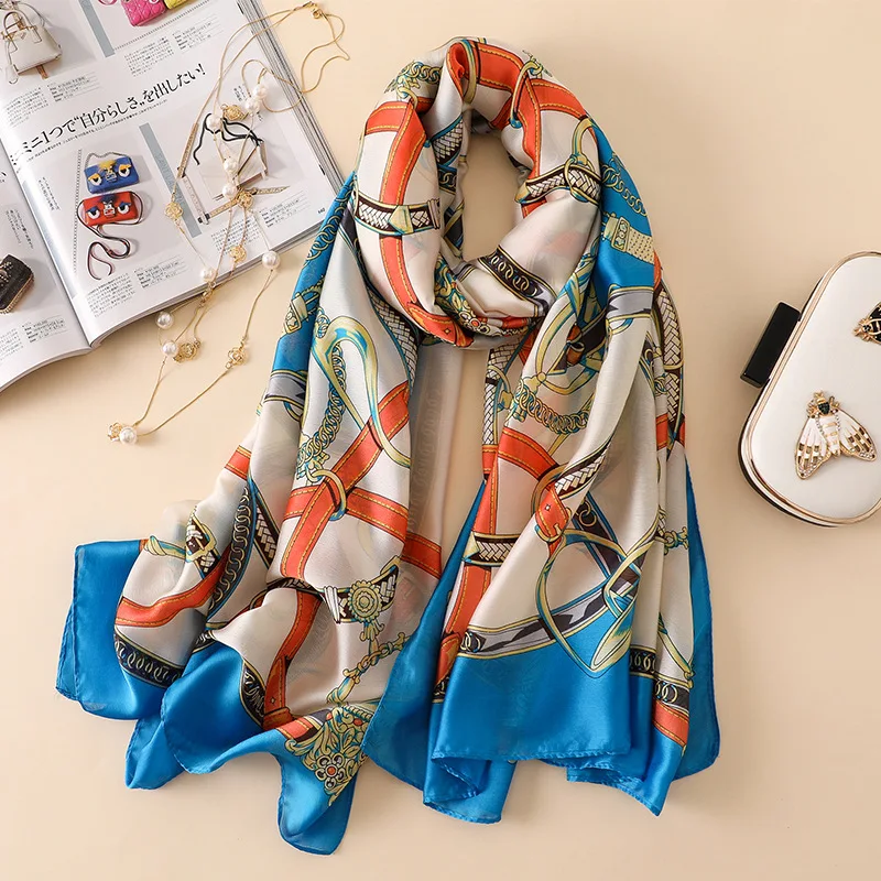 Classic chain women silk scarf female scarves ladies fashion beach wrap chiffon shawl Printed sunscreen bandanna foulard muffler