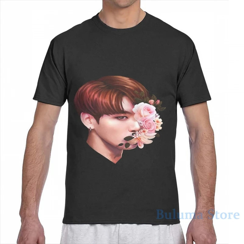Мужская и женская футболка Jungkook с цветочным принтом модная для девочек топы