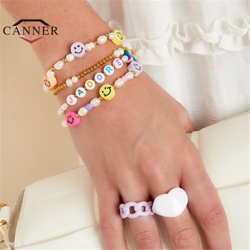 

CANNER Cute Freshwater Pearl Smile Face Ladies Chain Bracelets Friendship Bracelet for Women Men Couple Gifts Fashion Jewelry