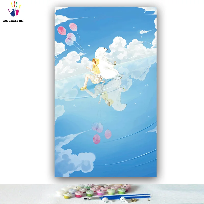 DIY картинки для раскраски по номерам с цветами морской пейзаж белые облака