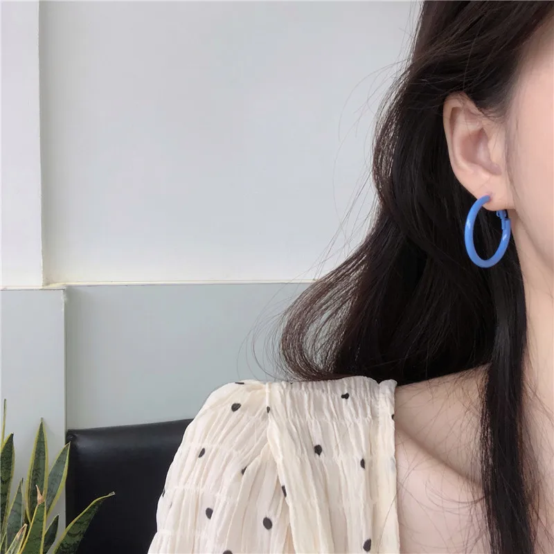 Увеличенные фиолетовые серьги-кольца в Корейском стиле синие круглые