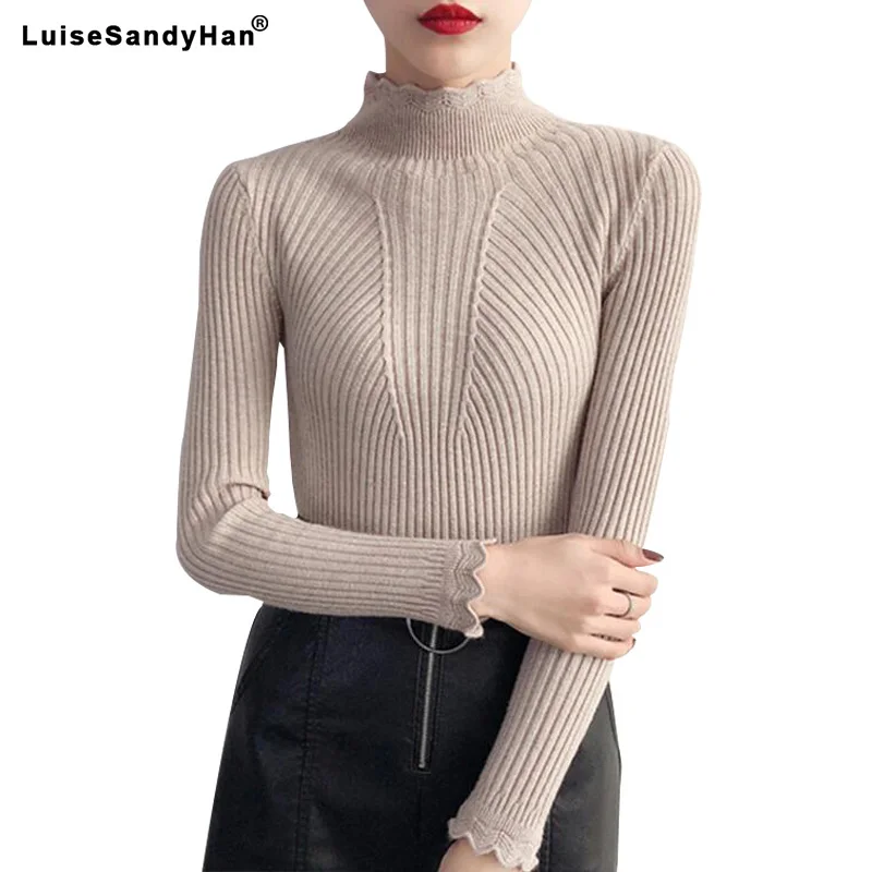 

Semi-high Collar Sweater Thick Spring And Autumn New 2022 Short Section Slim Net Red Pullover Knit Bottoming Shirt Female Long S
