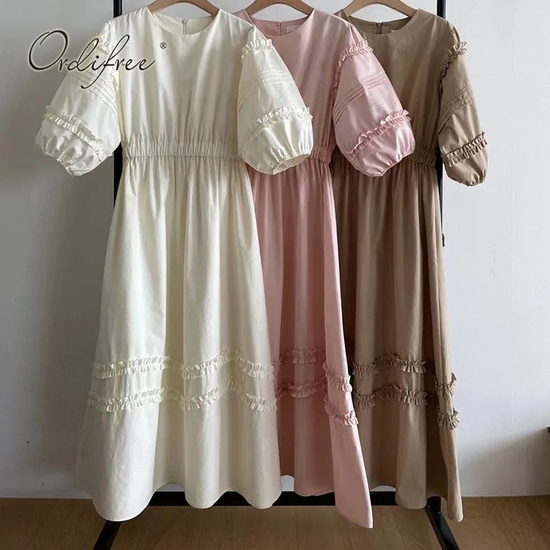 

Женское длинное Повседневное платье Ordifree, Пляжная туника макси с короткими рукавами-фонариками и оборками, лето 2022