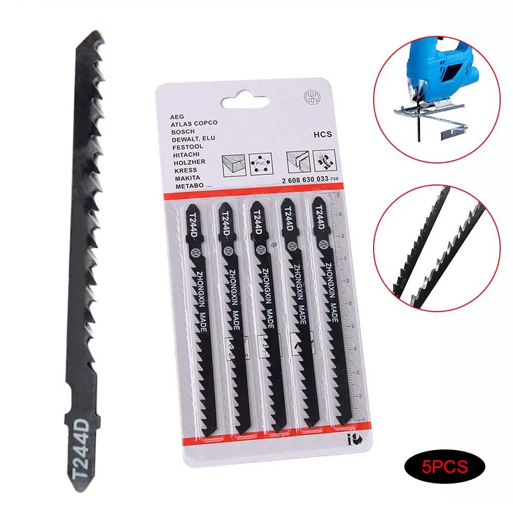 

Sharp And Durable 5pcs/set T244d Hcs T-shank Curved Jigsaw Blades Hand Tool For Wood Fast Cutting Tools Tsl2 Tsl2