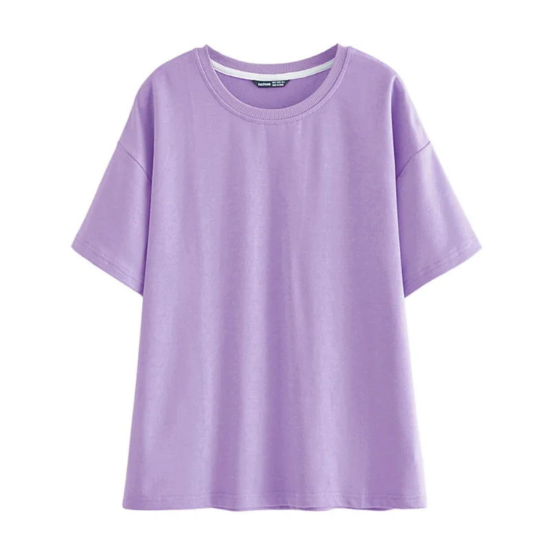 

2021 New Women's Summer Oversize O Neck Short Sleeve Pure Color Fashion All Match Ladies Casual SweaterShirt