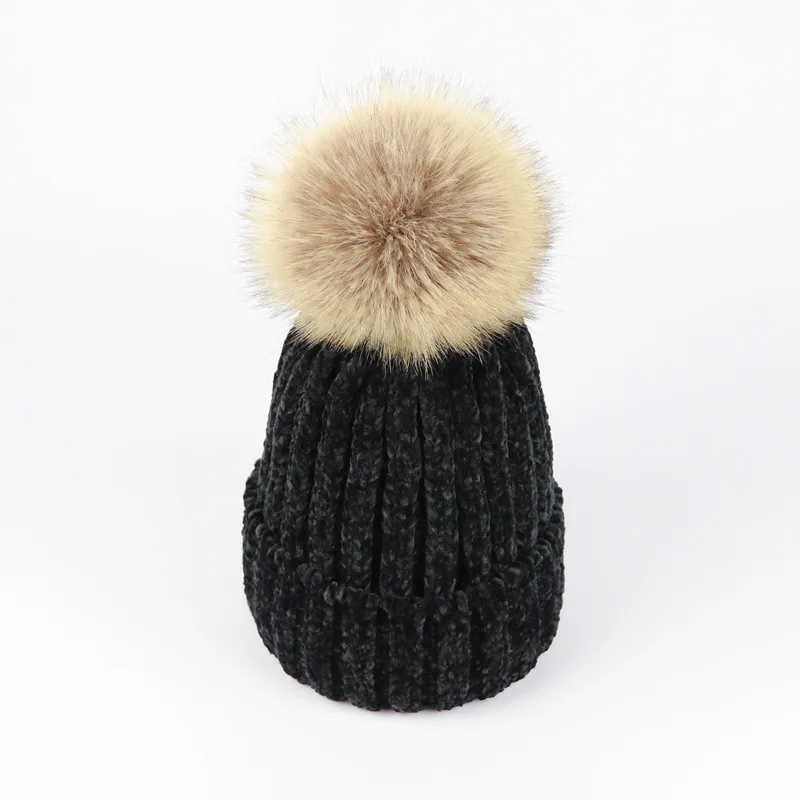 black Новинка зимние теплые шапки с пышной опушкой из искусственного меха Pom pom трикотажные Шапки шапки бини шапки Для женщин Кабельное вязаные Skullies с ботиночки с помпончиками завитые без полей для мужчин - Цвет: black