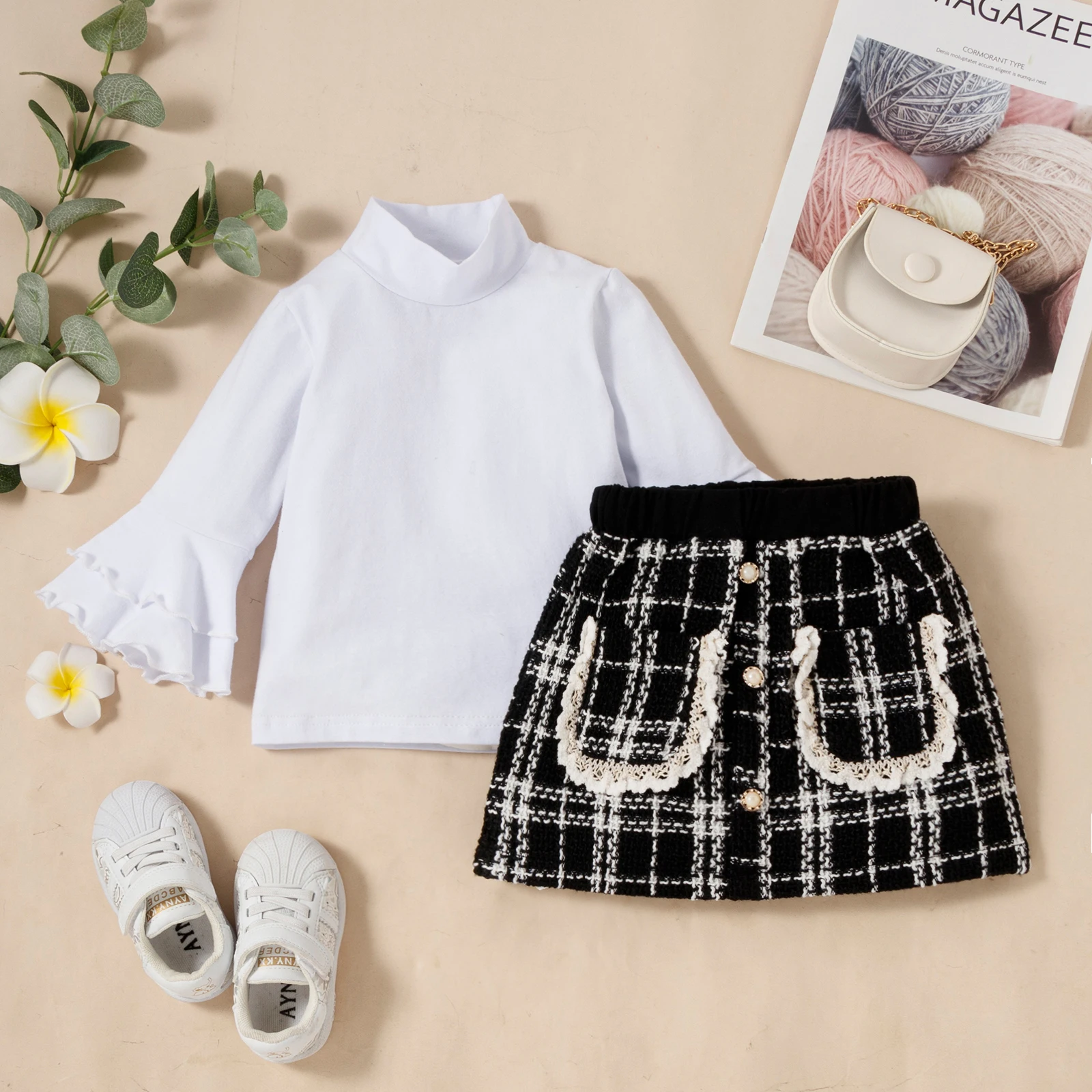 

2 шт., осенний комплект из топа с длинным рукавом и Юбки-мини