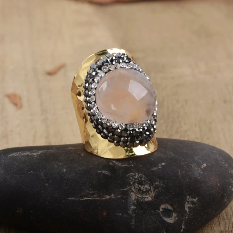 Розовые кварцевые кольца в стиле Бохо женские с розовыми кристаллами ручной