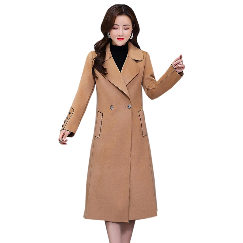 

Women 2021 Fashion Slim Woolen Coat Vintage Jackets Long Sleeve Buttons Side Pockets Female Outerwear Chic Overcoat Winter Coats