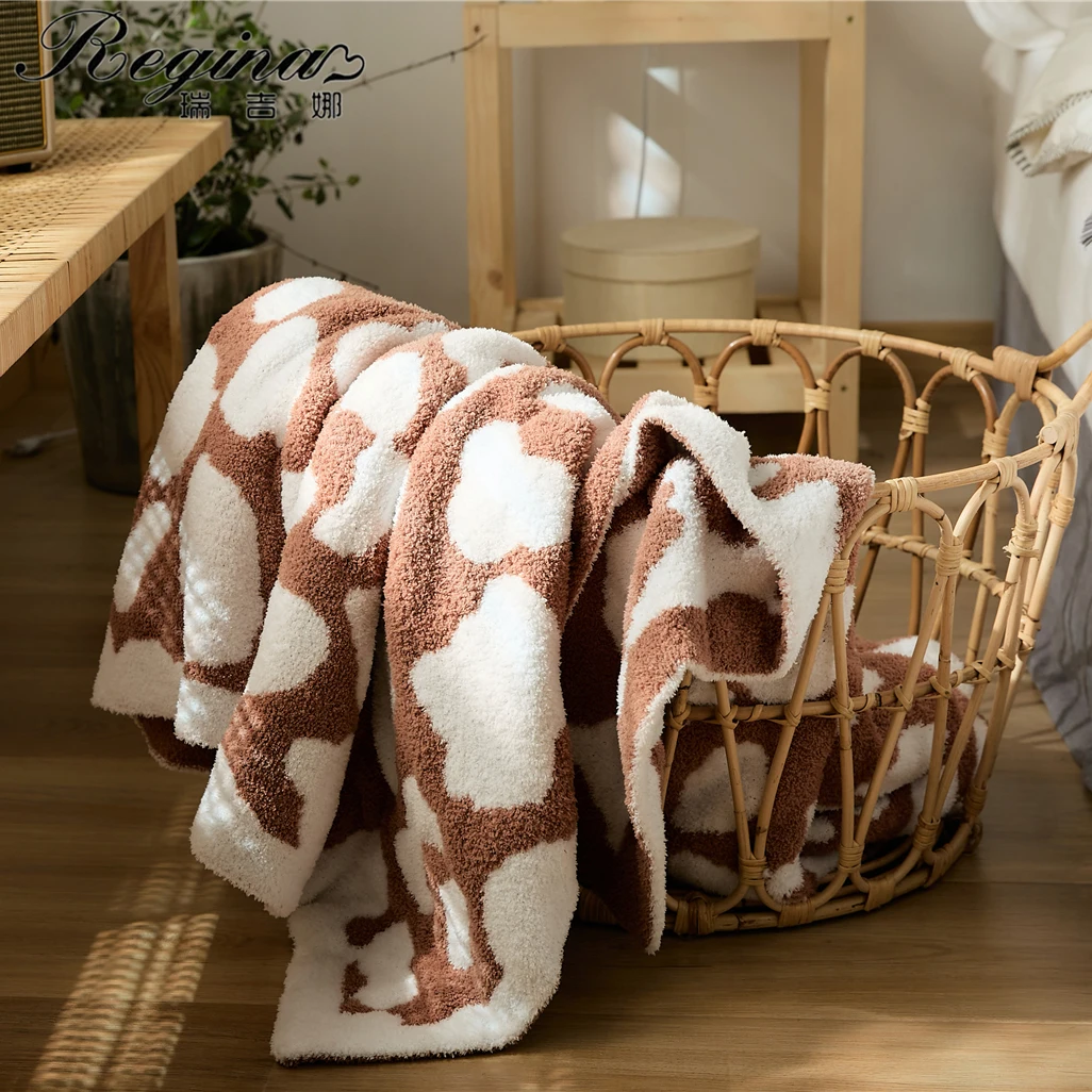

REGINA Comfy Soft Leopard Cow Plaid Blanket Fuzzy Fluffy Microfiber Gray Brown Plush Warm Knitted Bed Quilt Sofa Throw Blankets