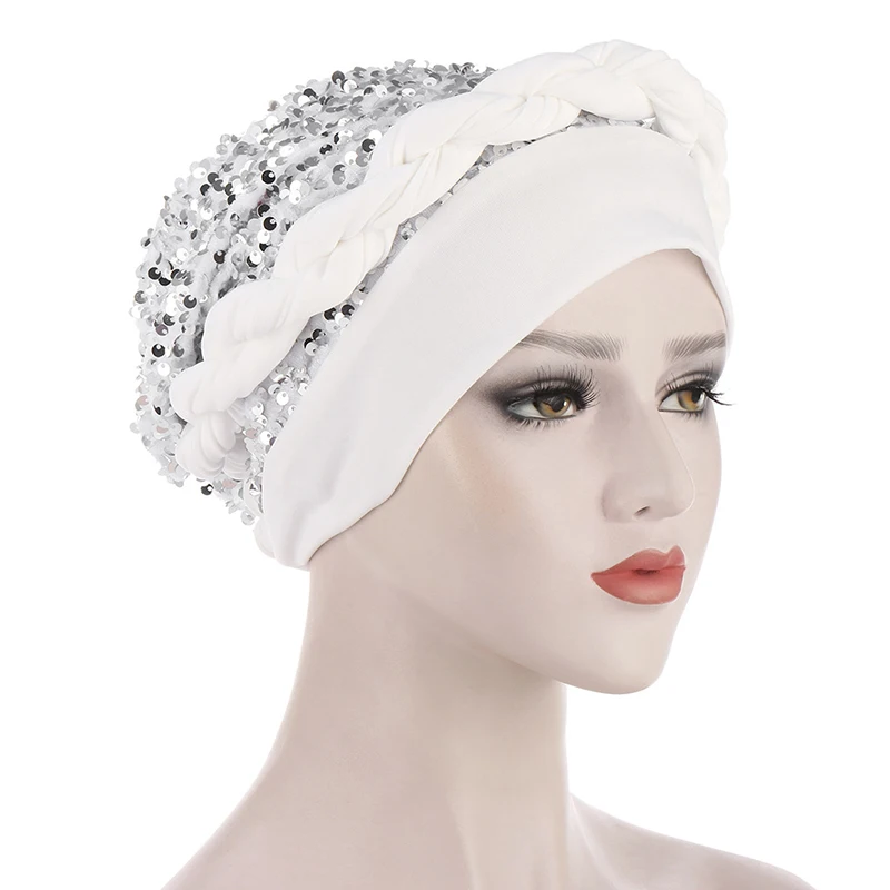 

African Turbans Caps For Women Sequins Patchwork With Braid Bonnet Head Wrap 2021 Fashion New Bandanas African Headtie Hijab Hat