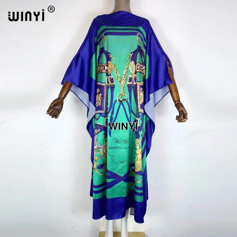 

2021 WINYI African boho dress maxi matchi Print Bohemia Loose Elegant Muslim Abaya Bazin Robe Gowns Broder Riche فستان زهري