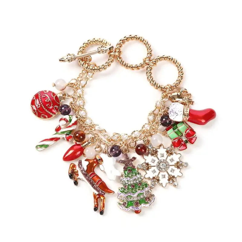 

Merry Christmas Element Bracelet DIY Xmas Tree Candy Cane Goldtone Pretty Decor