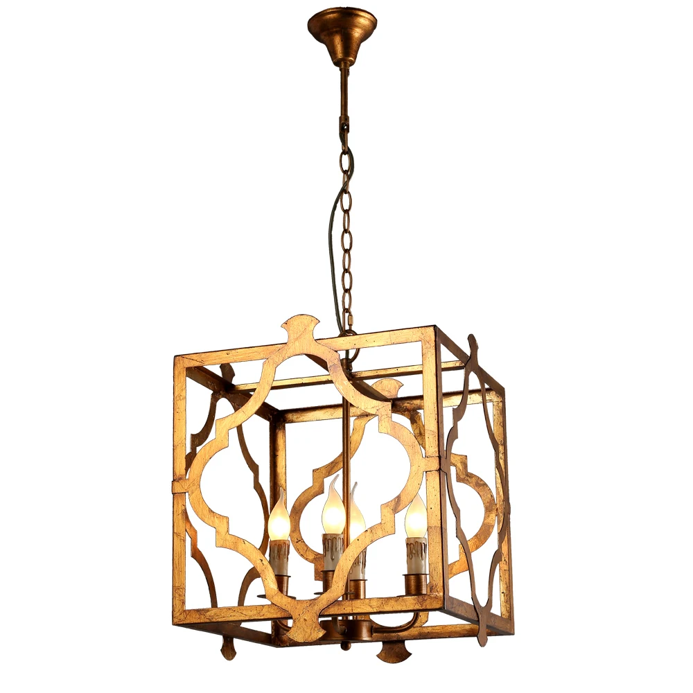 Квадратная клетка люстры для детской комнаты Золотая подвеска металлическая