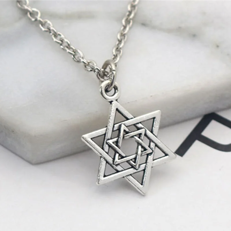 Фото Винтажное ожерелье со звездой Давида щит Маген Давид гексаграмма шестиконечная