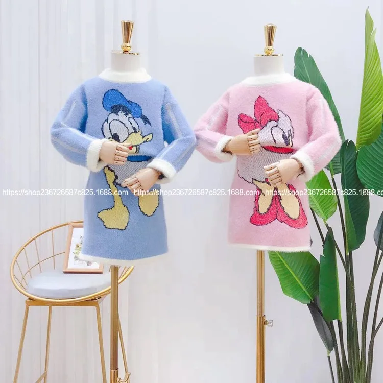 Детская одежда Новинка осени 2019 модное вязаное платье топ с животными из