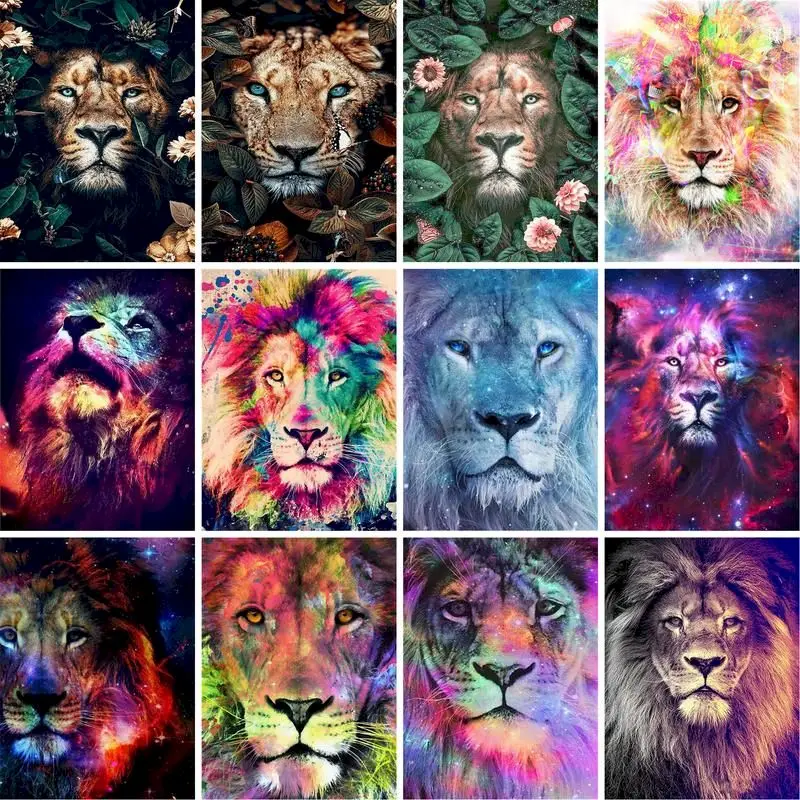 

GATYZTORY 60x75cm Frame DIY Painting By Numbers Animals colorful lion Hand Painted Oil Paint By Numbers For Home Decor Art