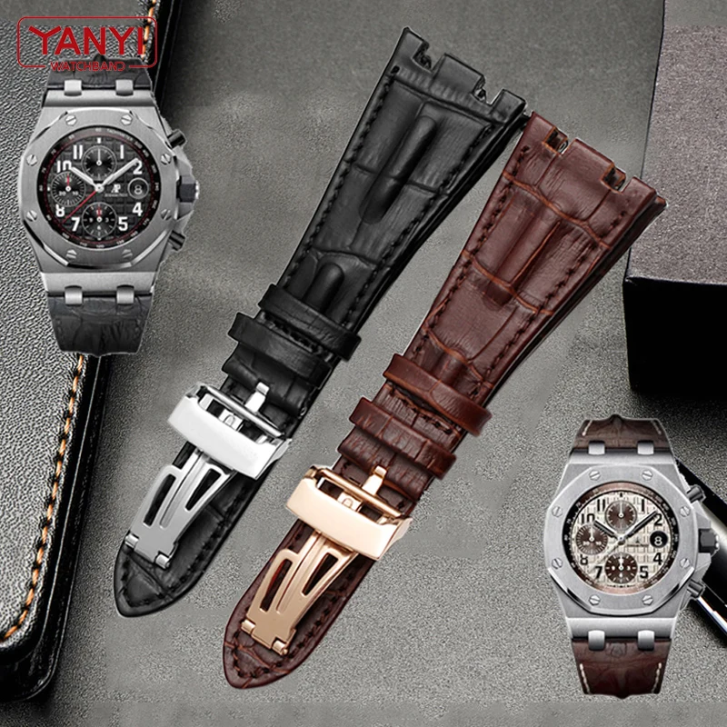 

High quality Genuine Leather bracelet 28mm watchband for AP 15703 26470SO Royal Oak offshore 28mm men's sports watch strap
