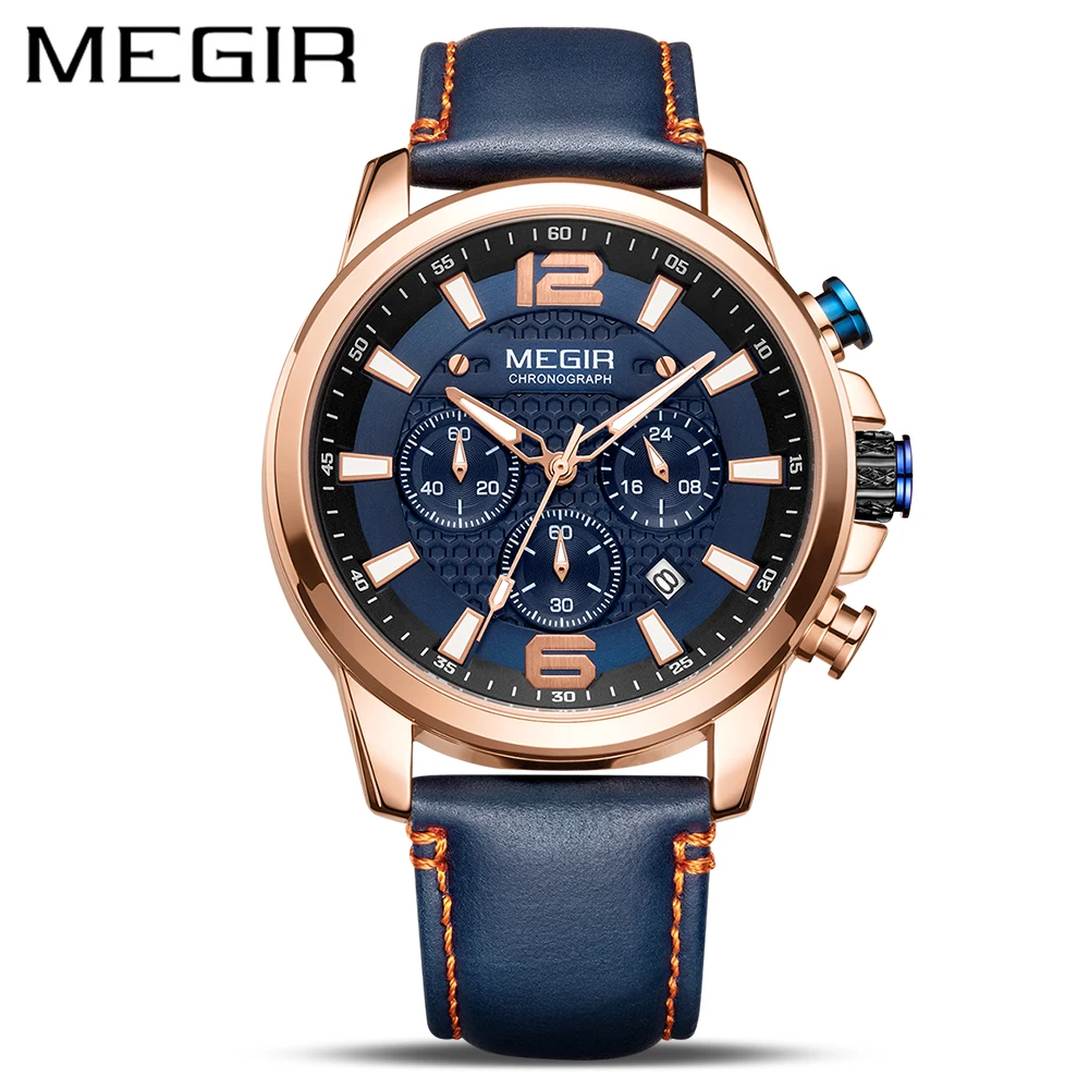 

MEGIR Chronograph Watch Men Luxury Watch Men Fashion Casual Leather Watches Luminous Waterproof Male Clock Relogio Masculino