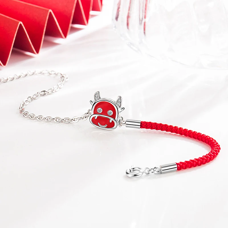 Нежный стерлингового серебра 925 модные очаровательные зодиака Ox цепи браслет на