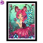 5D полноразмерная квадратная круглая картина из мультфильма девочка цветок фея Алмазная Картина Бабочка эльф розовая юбка вышивка мозаика домашний декор