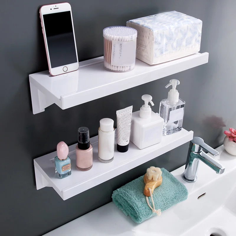 

Bathroom Shelf Suction Cup Rack Punch Free Wall Storage Organizer Kitchen Display Shelves BDF99