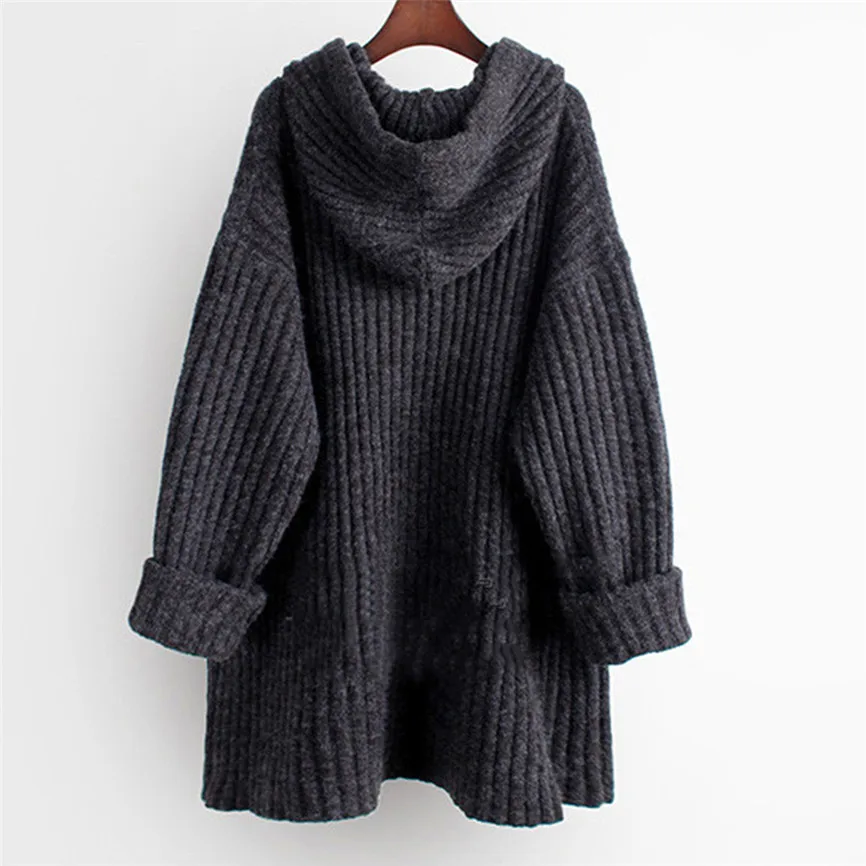 Sweater Women Ladies Long Sleeve Casual Solid Winter Loose Medium Length Hooded Coat Sueter Mujer Invierno 2019 | Женская одежда