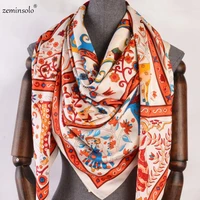 130130cm 2021 new brand twill silk scarf bandana pendant print scarves for women headband large square scarves shawls poncho