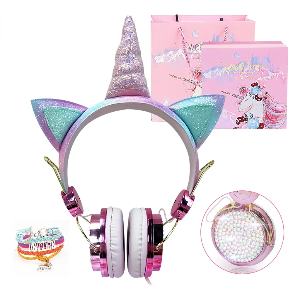 

Cute Unicorn Wired Kids Headphones With Microphone, Girls Child Music Stereo Earphone PC Mobile Phone Children's Headset Gift