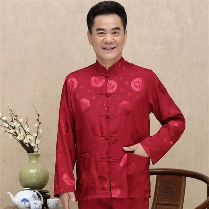 

Long sleeve middle-aged Tang suit men buckle blazer masculino slim silk casaco jaqueta masculina coats mens jacket Chinese style