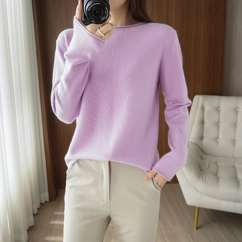 

Женский шерстяной пуловер свободного покроя с круглым вырезом