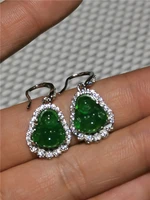 new womens natural green buddha jadeite jade stud earrings for women girls dress up classic sterling silver earrings